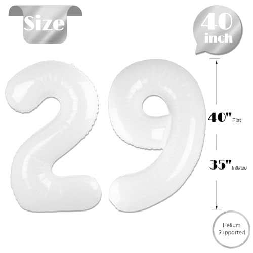 White Number 29 Balloon 40 inch, Translucent 29 Number Balloons, 29th White Birthday Decorations for Women Men, 29 Year Old Party Supplies