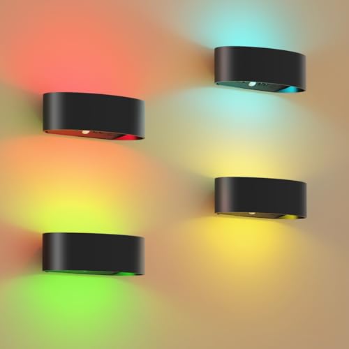 FULNIX Black 4-Pack Rechargeable Motion Sensor Wall Lights with Remote, RGB & Dimmable Indoor Sconces