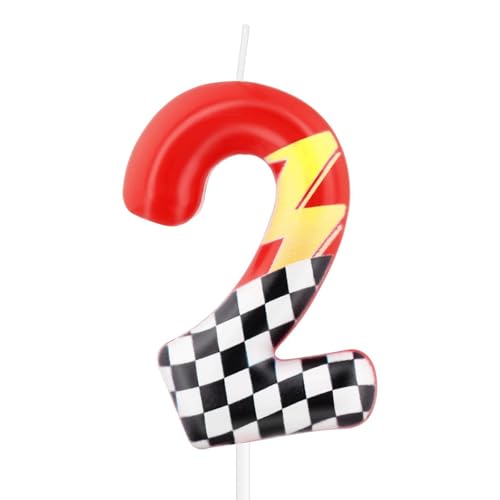 Red Racing 2 Birthday Candles,2nd Birthday Decorations for Boy Girl,Red Number 2 Candle for Cake,Hot Cartoon Anime Cars Cake Toppers for Racing Cars Themed Party Decorations Supplies