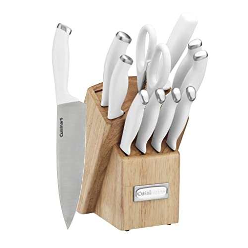White Stainless Steel Knife Block Set - 12-Piece Kitchen Cutlery with Storage