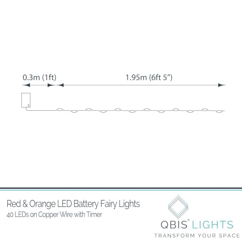 QBIS Battery Powered Fairy Lights for Bedroom, 40 LED Lights, Battery Operated String Lights for Christmas, Halloween Decorations, 6hr Timer Mode, Red, Orange, Yellow Fairy Lights