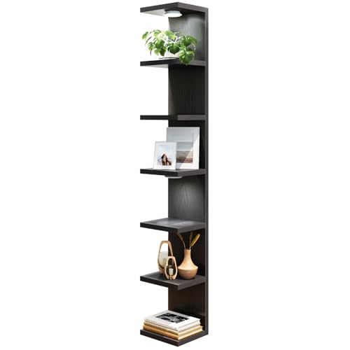Fixwal 7 Tier Wall Shelf with LED Lights - Black Wall Organizer & Display