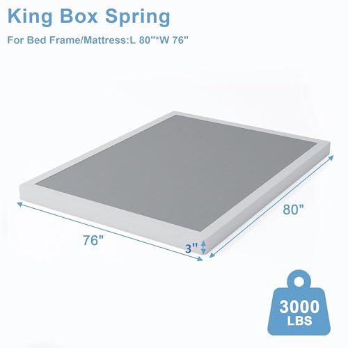 King Size Low Profile 3 Inch Mattress Foundation Box Spring - Heavy Duty Support