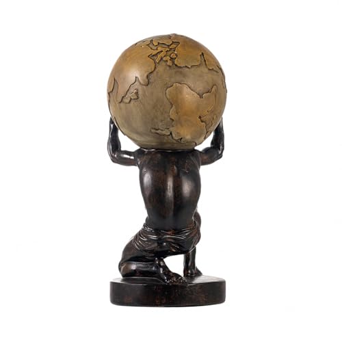 Atlas Holding Up World Statue - Resin Sculpture, Brown, 11.5 Inch
