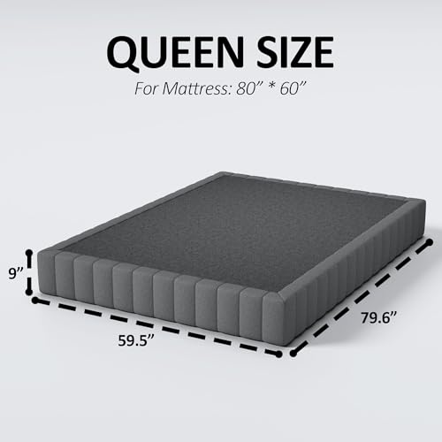 YORMDMO 9 Inch Queen Box Spring with Upholstered Fabric - High Profile Metal Bed Foundation
