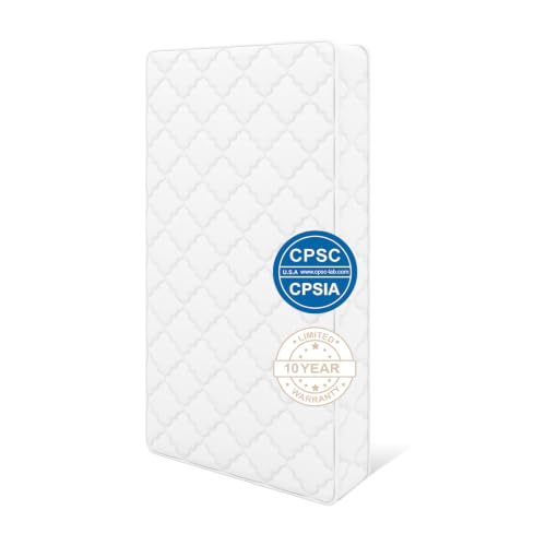 Premium Baby Crib Mattress - 52x27.5 Inches, White, Supportive & Safe