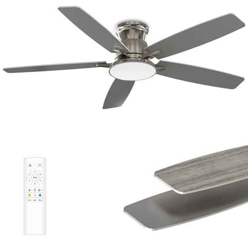 Brushed Nickel 52 Inch Ceiling Fan with Light and Remote - Dimmable LED, Silent Reversible Motor