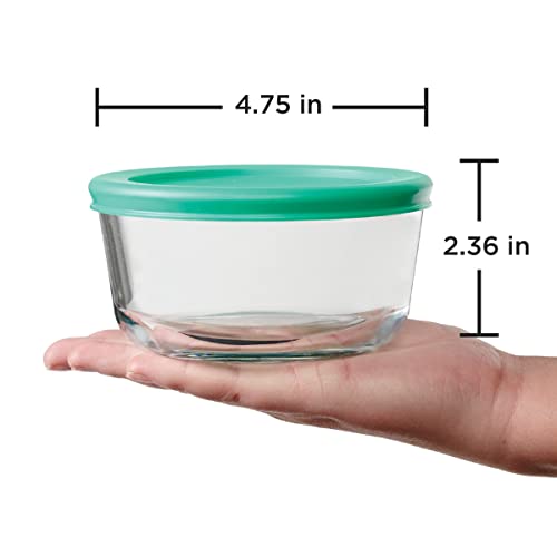 Glass Food Storage Containers Set of 4 - 2-Cup, Mint SnugFit Lids