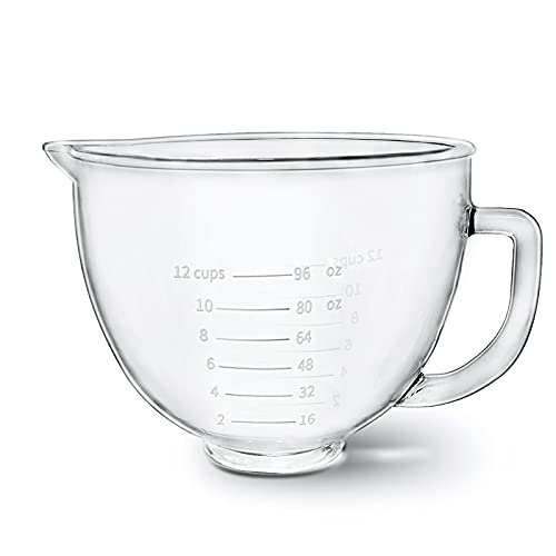 Kitwanda Glass Mixer Bowl for KitchenAid 4.5-5 Qt Stand Mixers with Handle & Measurement Markings - Clear (Secondary)