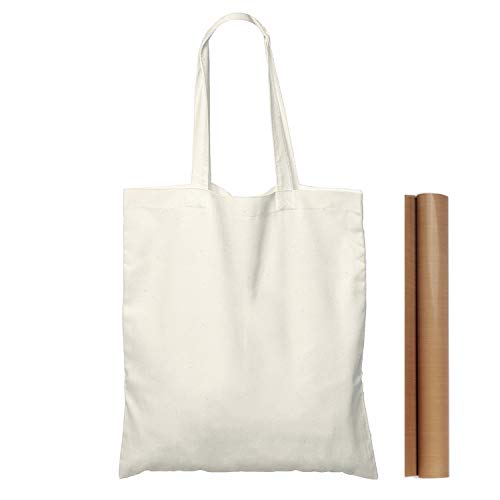 Medium Natural Cotton Tote Bags 50 Pack 15x16 Inch Bulk Cloth Bags with Teflon Sheet