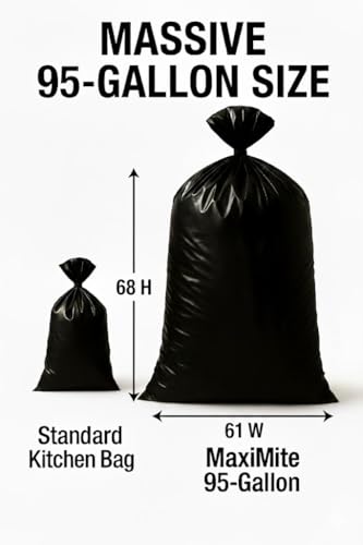 MaxiMite 95-96 Gallon Heavy-Duty Black Trash Bags Pack of 50, 1.5 Mil Thick