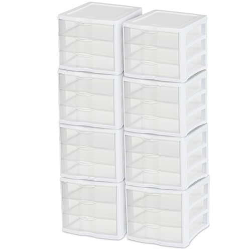Sterilite Wide 3-Drawer Storage Unit Set - 8 Pack for Home & Office Organization