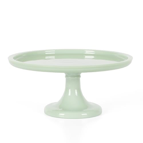 Green Jadeite Cake Stand with Glass Dome - 10-Inch Vintage Pedestal Dessert Plate