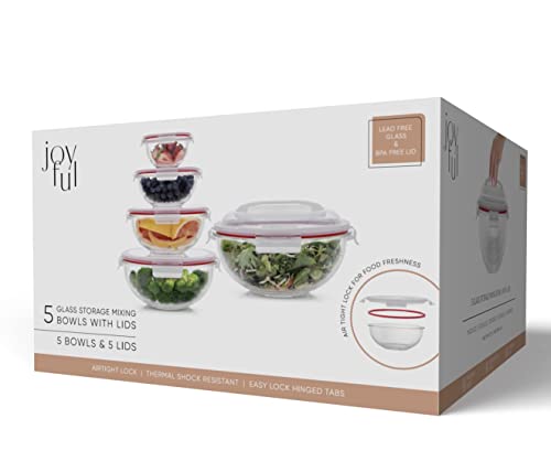 JoyFul Glass Mixing Bowl Set With Airtight Lids