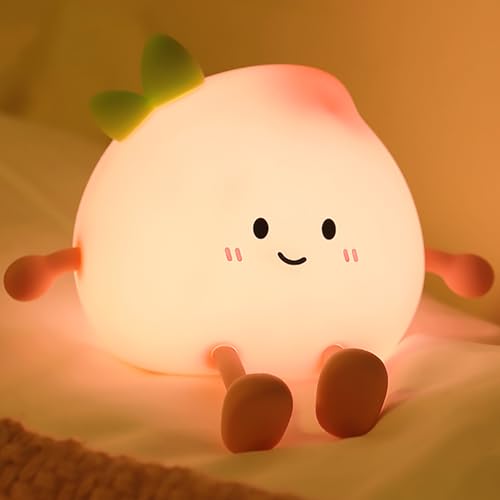AVEKI Cute Peach Soft Silicone Kids Night Light with 3-Level Dimmable, Rechargeable Touch Control, 30 Minutes Timer, Warm Light