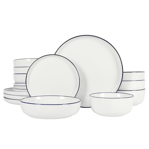 Gibson Home Oslo 16-Piece Blue Rim Porcelain Dinnerware Set for 4