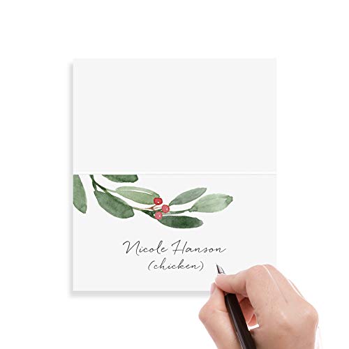 Bliss Collections Greenery Holiday Place Cards for Christmas Party, Wedding or special winter event! Seating Place Cards for Tables, Scored for Easy Folding, 50 Pack, 2 x 3.5 Inches