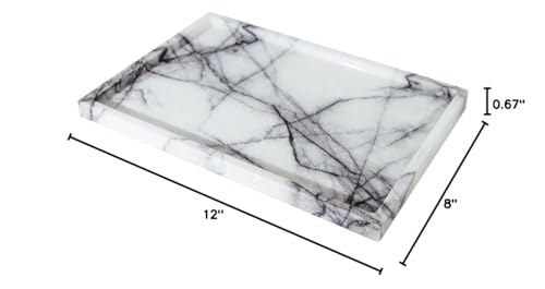 Real Luxurious Vanity Tray Natural Genuine Marble Storage Tray for Home Decor Stone Tray for Bathroom/Kitchen/Vanity/Dresser Non-Resin/Non-Ceramic(Lilac)