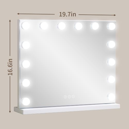 Vanity Mirror with Lights 19.7" x 16.6" White Dimmable LED Makeup Mirror with Touch Control