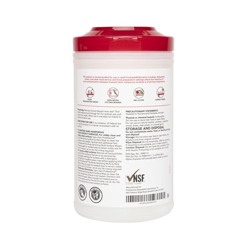 Food Contact Surface Sanitizing Wipes - No-Rinse Multi-Surface Disinfectant (Pack of 6)