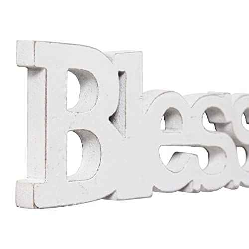 Farmhouse Wood Blessed Sign for Table 15", Hanging Distressed White Wall Decoration, Rustic Blessed Signs for Home Decor, Thanksgiving Christmas Signs Decor for Living Room