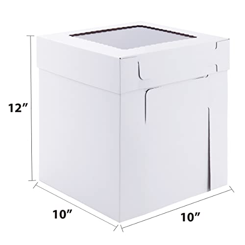 Tall Cake Boxes 10x10x12 Inch for Tier Cakes - 10 Pack with Display Window & Instructions