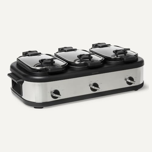 Amazon Basics Triple Slow Cooker with Ceramic Nonstick Coating,