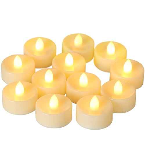 CANDLE CHOICE Battery Operated Flameless Tea Lights Realistic Flickering Electric LED Tealight Candles Set Wedding Party Halloween Christmas Decorations Table Centerpieces Batteries Included 12 Pack