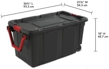 Skiennix 40 Gallon Wheeled Industrial Tote - Durable Black Plastic Storage Bin | Set of 2