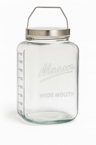 2 Gallon Glass Mason Jar with Airtight Metal Lid & Handle - Bulk Food Storage