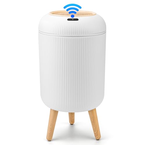 Pukomc Smart Sensor Wastebasket - 1 Pack White Hands-Free Bathroom Trash Can
