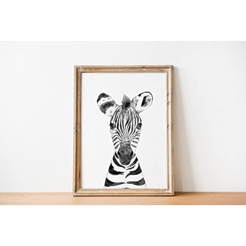 Safari Animals Wall Art Prints Set of 3-11x14 - Unframed - Zebra, Giraffe, Elephant Baby Animals Artwork - Decor for Nursery, Kids Room Decoration