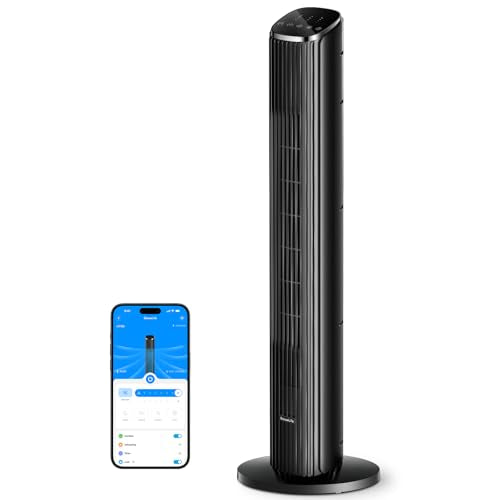 GoveeLife Black Tower Fan with Wi-Fi Control, 5 Modes, 8 Speeds, 25ft/s