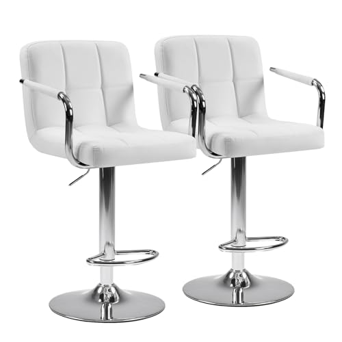 DUMOS Swivel Bar Stools Set of 2 - White PU Leather Counter Height Chairs