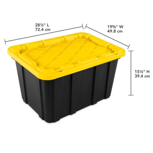 Sterilite 27 Gallon Industrial Storage Tote with Yellow Lid - Black/Yellow 4-Pack