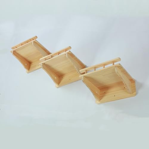 Wall Mounted Cat Shelves Set - Natural Wood 47.2 x 11.8 Inches, 3-Pack, Carpeted Perches - Variation B