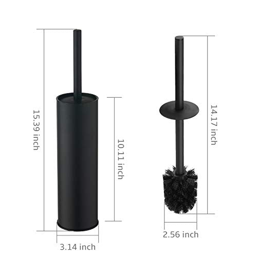 Matte Black Stainless Steel Toilet Brush with Holder & 2 Black Bristle Heads
