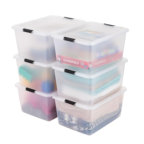 IRIS USA 6-Pack 32.5 Quart Stackable Plastic Storage Bins with Latching Lids