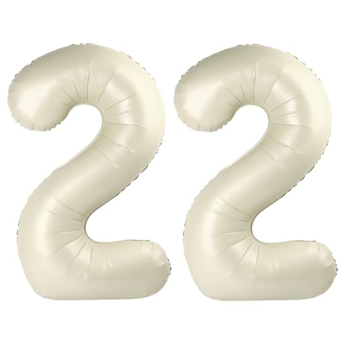 Cream Number 22 Balloon 40 inch, 22 Number Balloons, 22nd Cream Birthday Decorations, 22 Year Old Women Men White Party Supplies