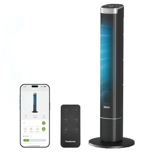 42-Inch Tower Fan for Home with WiFi, Ultra-Quiet 25dB, Black - Smart Remote Control