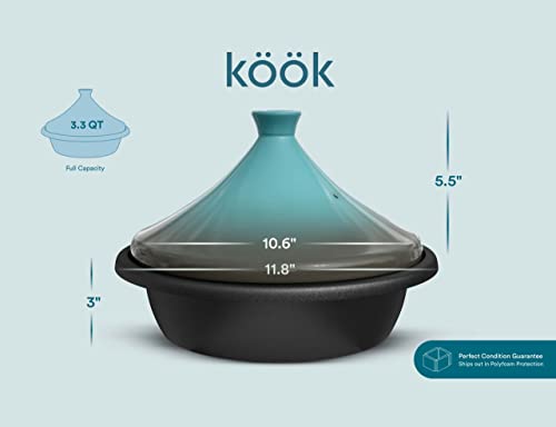 Kook Moroccan Tagine Enameled Cast Iron Cooking Pot 3.3 Qt Stone Blue Variation