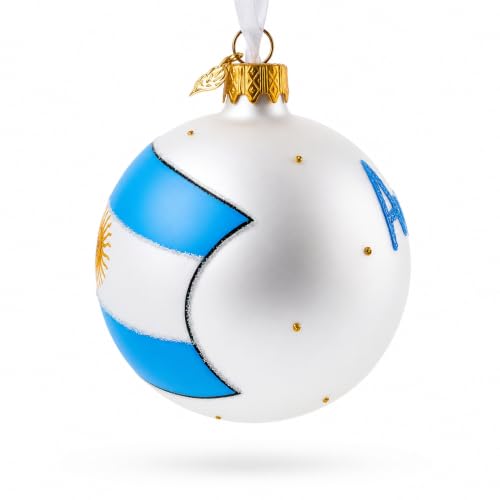 Argentina Flag Glass Christmas Ornament 3.25 Inches Hand-Painted Holiday Decor