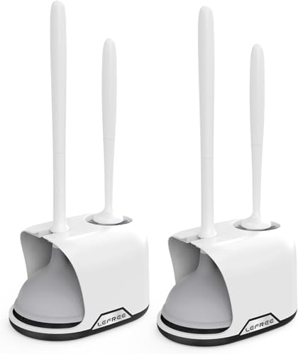 2 Pack Toilet Brush and Plunger Set with Silicone Bristles - White/Black