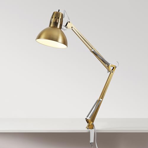 Gold 32-Inch Multi-Joint Desk Lamp with Clamp - Matte Brass Finish, Adjustable Swing Arm, Home Office Lighting Variation