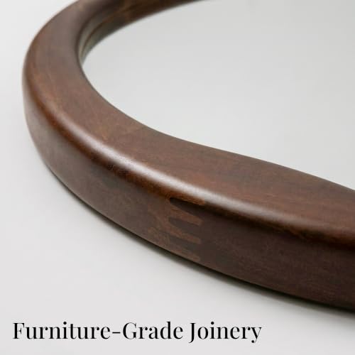 Dark Walnut 24-Inch Round Wood Wall Mirror - Asymmetrical Inner Edge - Solid Wood Frame