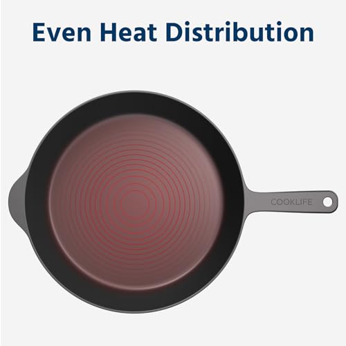 COOKLIFE 12 Inch Pre-Seasoned Lightweight Cast Iron Skillet - Smooth Finish, Oven & Grill Use