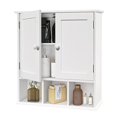 White Bathroom Wall Cabinet with 2 Doors & Adjustable Shelves - TaoHFE