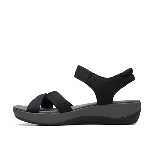 Clarks Women's Arla Shore Ankle Strap Athletic Sandals - Black Textile, Size 8