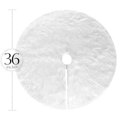 White Christmas Tree Skirt - Faux Fur Tree Skirt Large Luxury - 48 inches (4ft) / 36 inch (3 ft) / 30 inch Round for Under Xmas Tree Decorations (36 inches (3ft))
