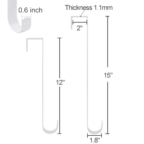 HiGift 2 Pack Wreath Hanger for Front Door White, Long Metal Over The Door Hook for Christmas and Party Wreath Making Decoration, Hanging Clothing, Towels, Wreaths, Bags, White - 15" and 12"